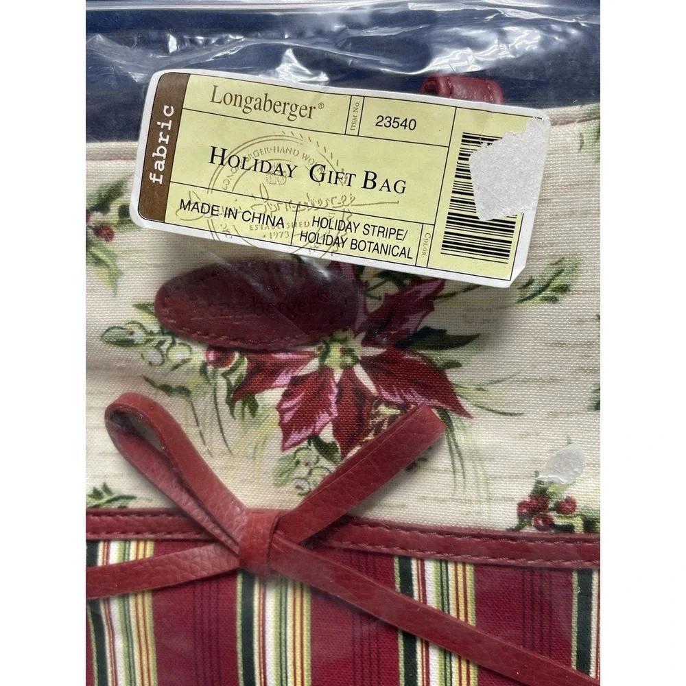 Longaberger‎ Fabric Holiday Gift Bag #23540 Holiday Stripe / Botanical